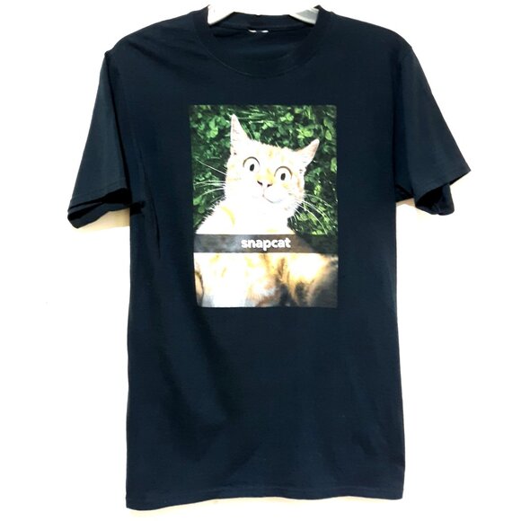 Snapcat Graphic T-Shirt Black Short Sleeve Unisex Medium Cotton Blend - Picture 1 of 4